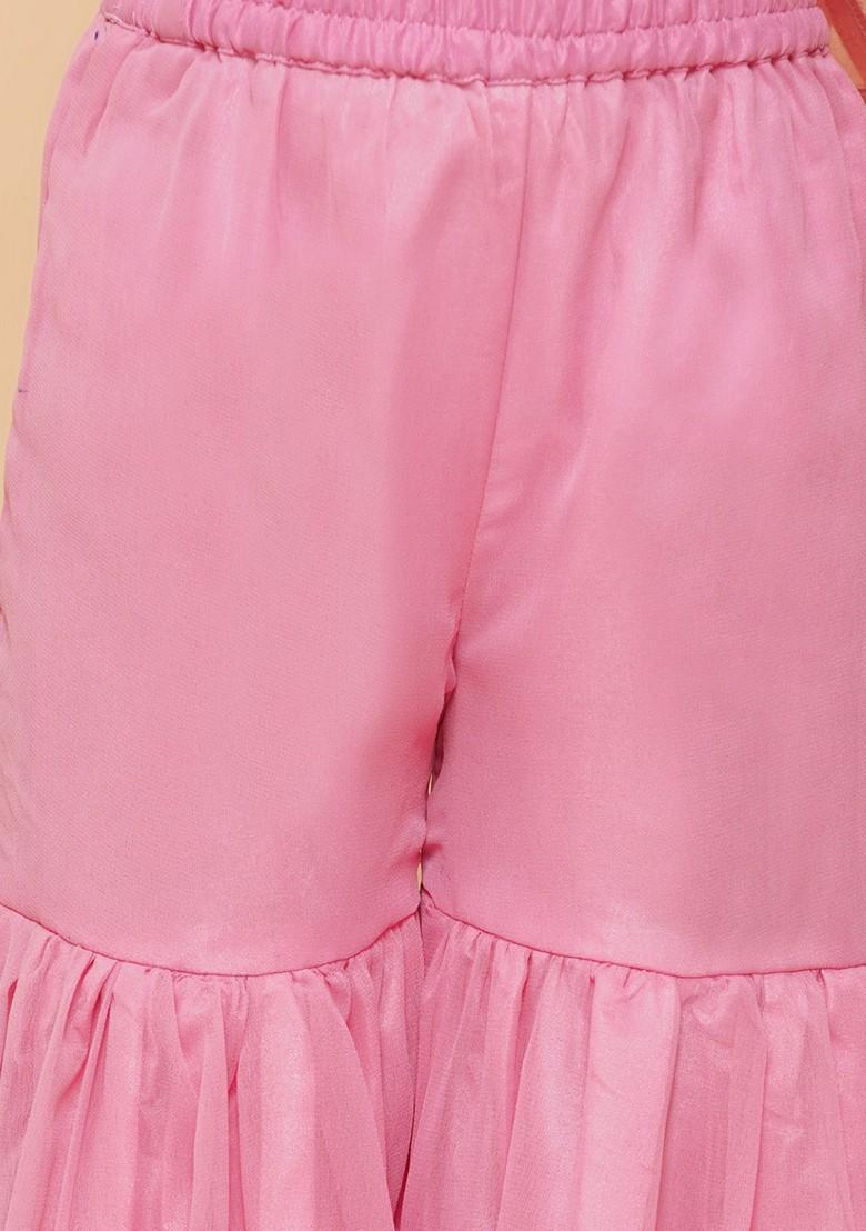 Pink Self Design Sharara With Kurta (Set of 2) - Indya