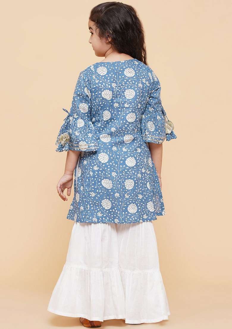Blue Printed Sharara With Kurta (Set of 2) - Indya