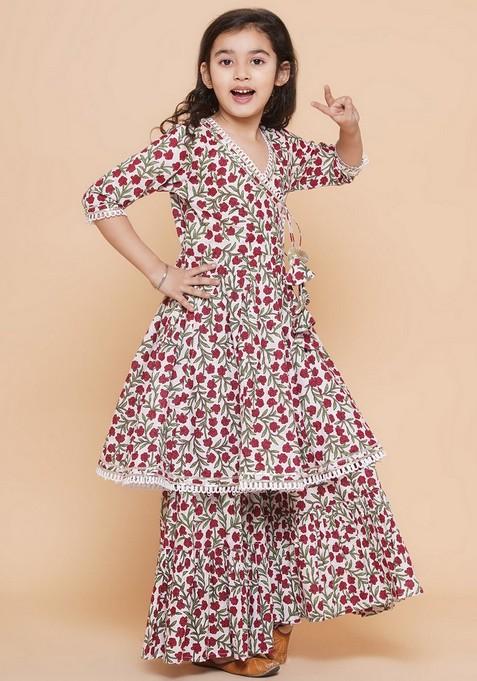 Off White Printed Sharara With Kurta (Set of 2)