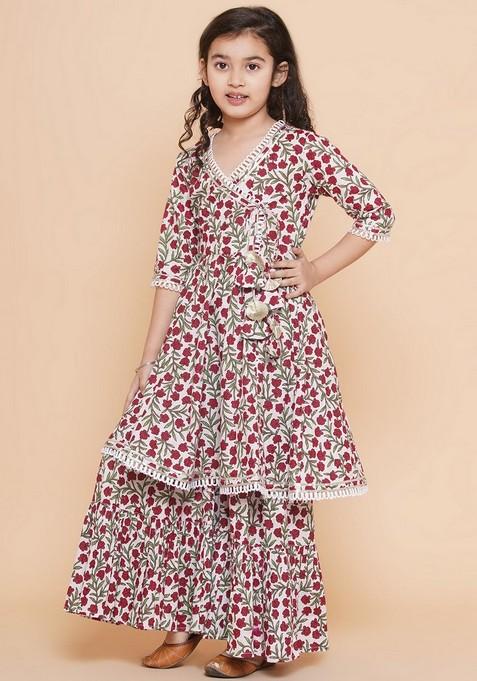 Off White Printed Sharara With Kurta (Set of 2)