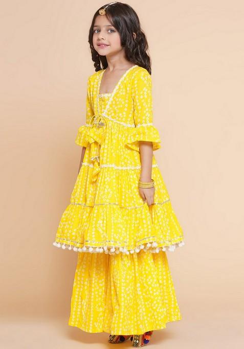 Yellow Bandhani Print Sharara With Kurta (Set of 2)