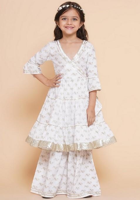 Off White Printed Sharara With Kurta (Set of 2)