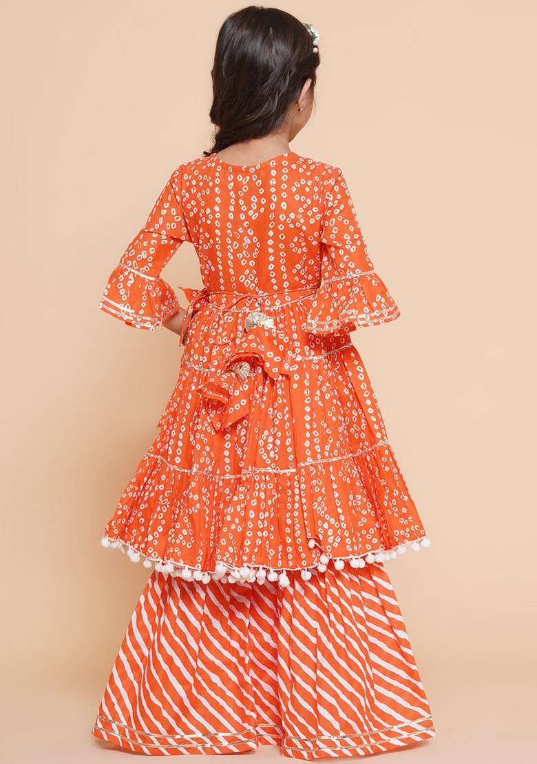 Orange Bandhani Print Sharara With Kurta (Set of 2) - Indya