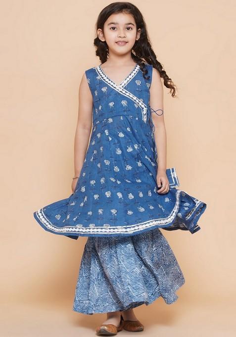 Blue Printed Sharara With Kurta (Set of 2)