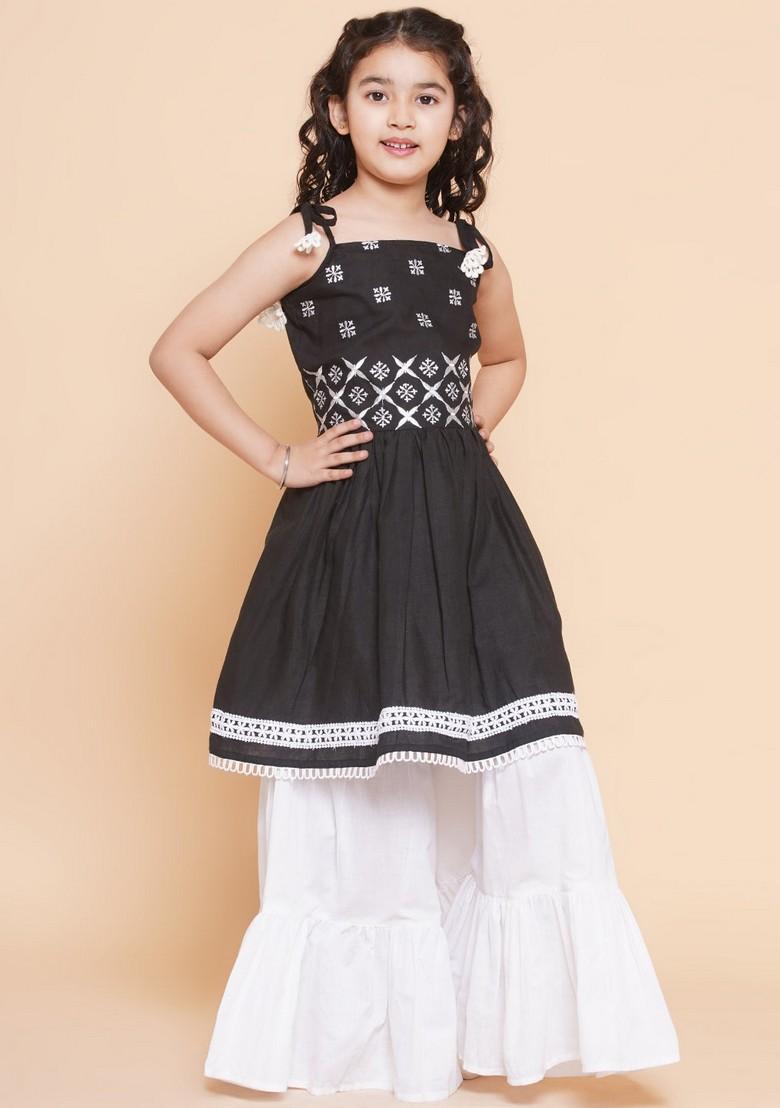 Black Embroidered Sharara With Kurta (Set of 2)