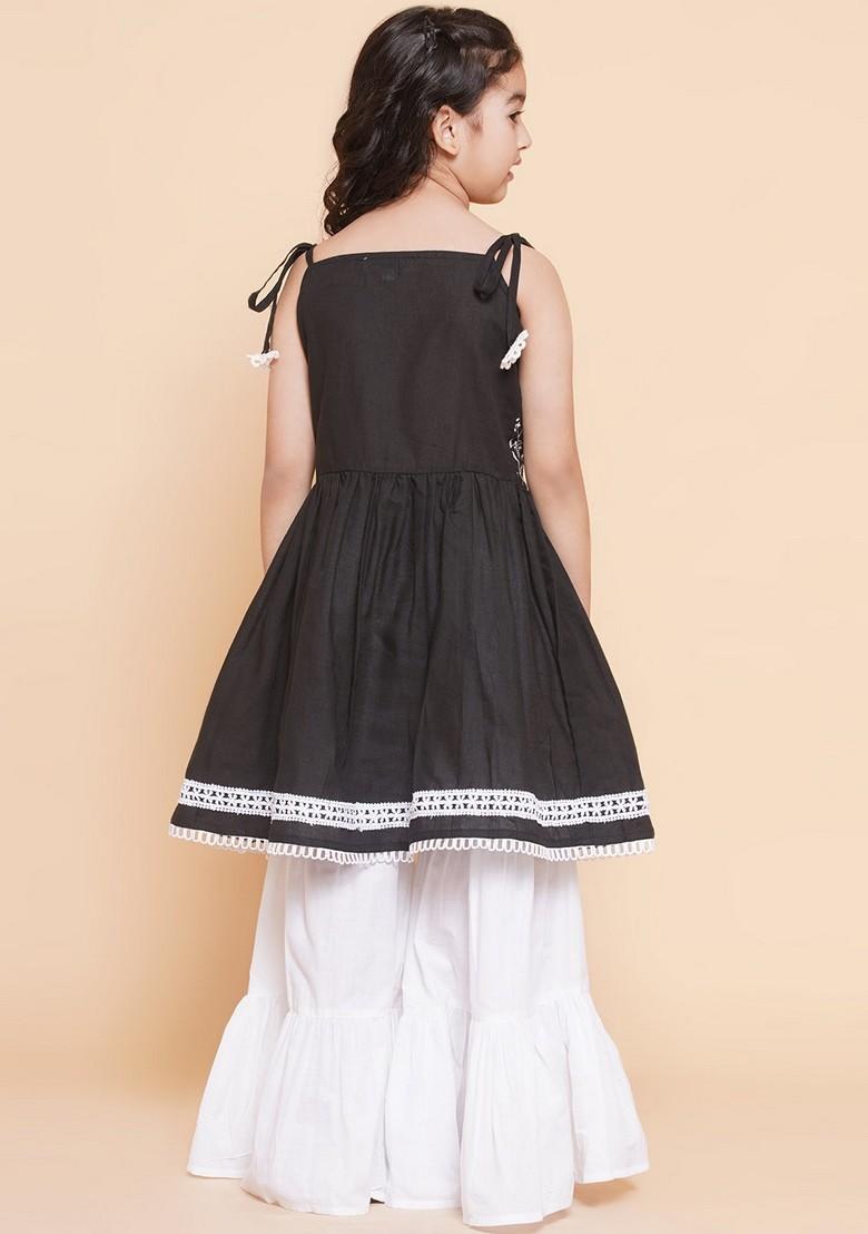 Black Embroidered Sharara With Kurta (Set of 2)