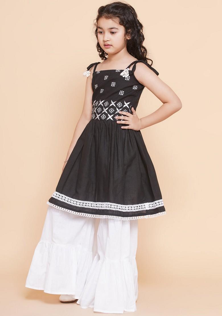 Black Embroidered Sharara With Kurta (Set of 2)