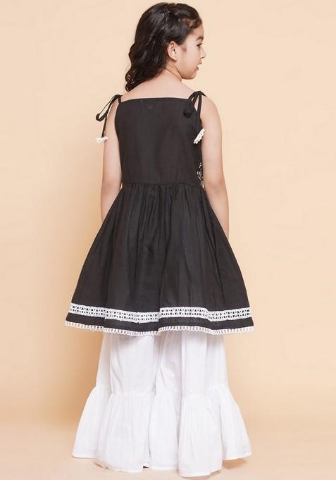 Black Embroidered Sharara With Kurta (Set of 2)