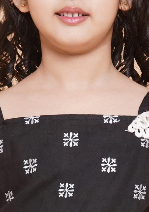 Black Embroidered Sharara With Kurta (Set of 2)