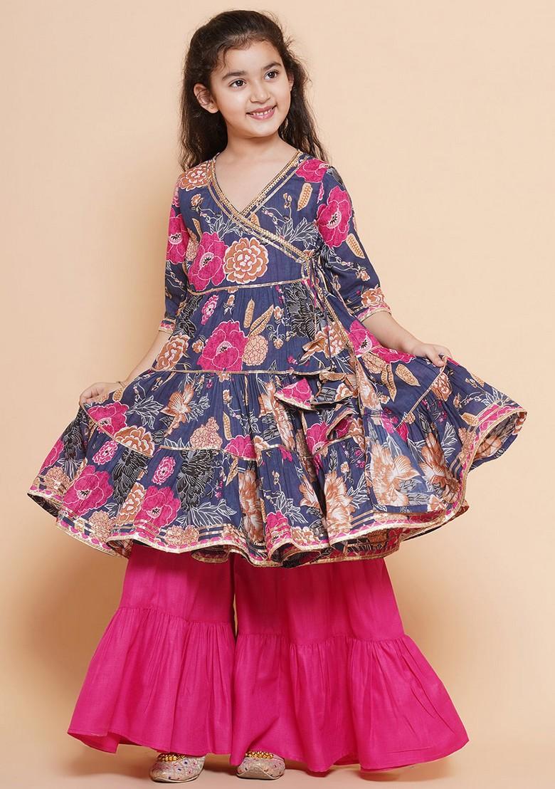Pink Floral Print Sharara With Kurta (Set of 2)