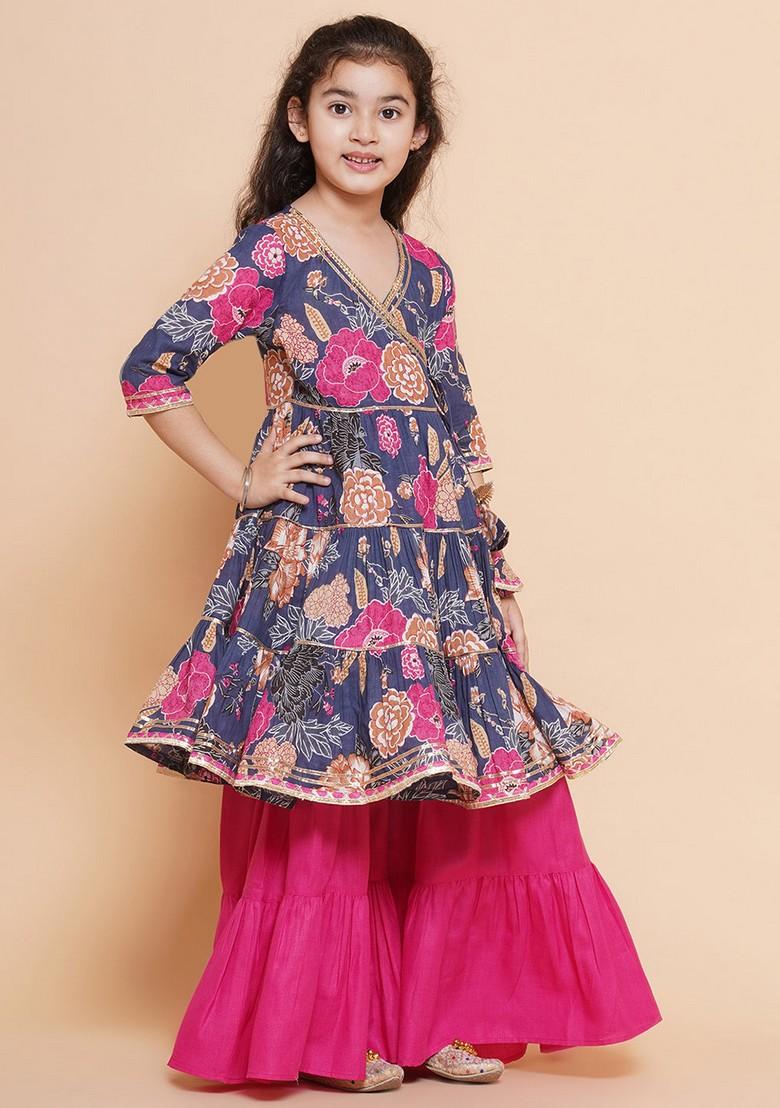 Pink Floral Print Sharara With Kurta (Set of 2)