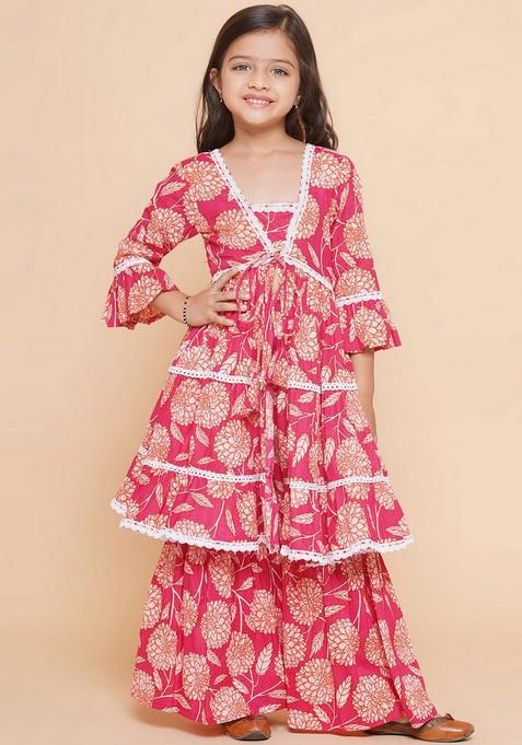 Pink Printed Sharara With Kurta (Set of 2)