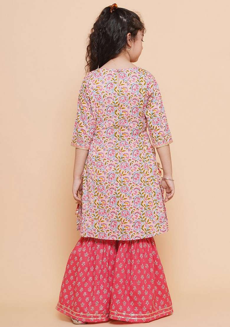 Pink Floral Print Sharara With Kurta (Set of 2) - Indya