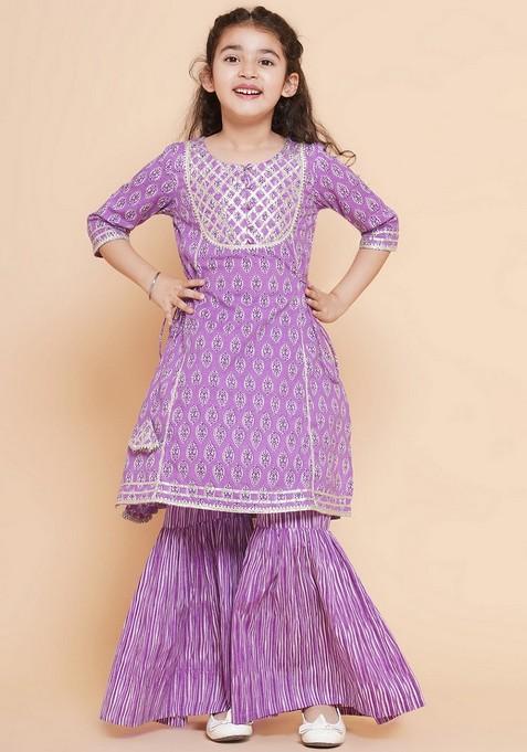 Purple Printed Sharara With Kurta (Set of 2)