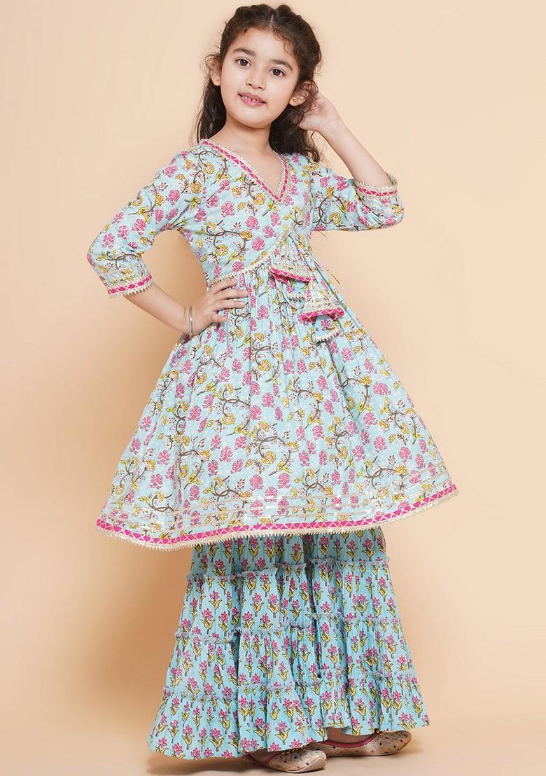 Blue Printed Sharara With Kurta (Set of 2)