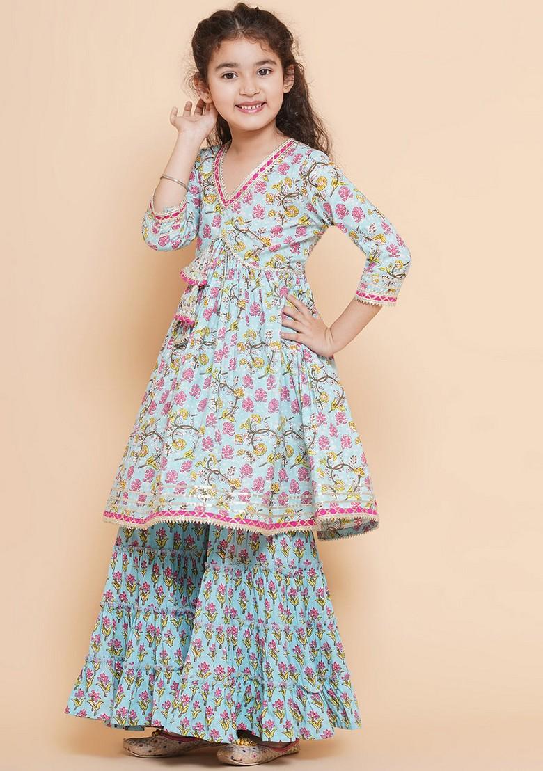 Blue Printed Sharara With Kurta (Set of 2)