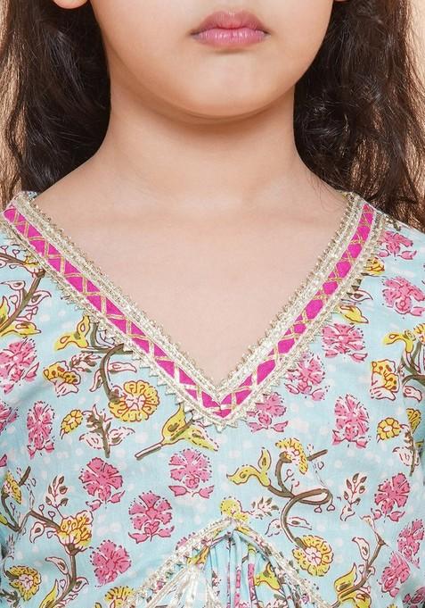 Blue Printed Sharara With Kurta (Set of 2)