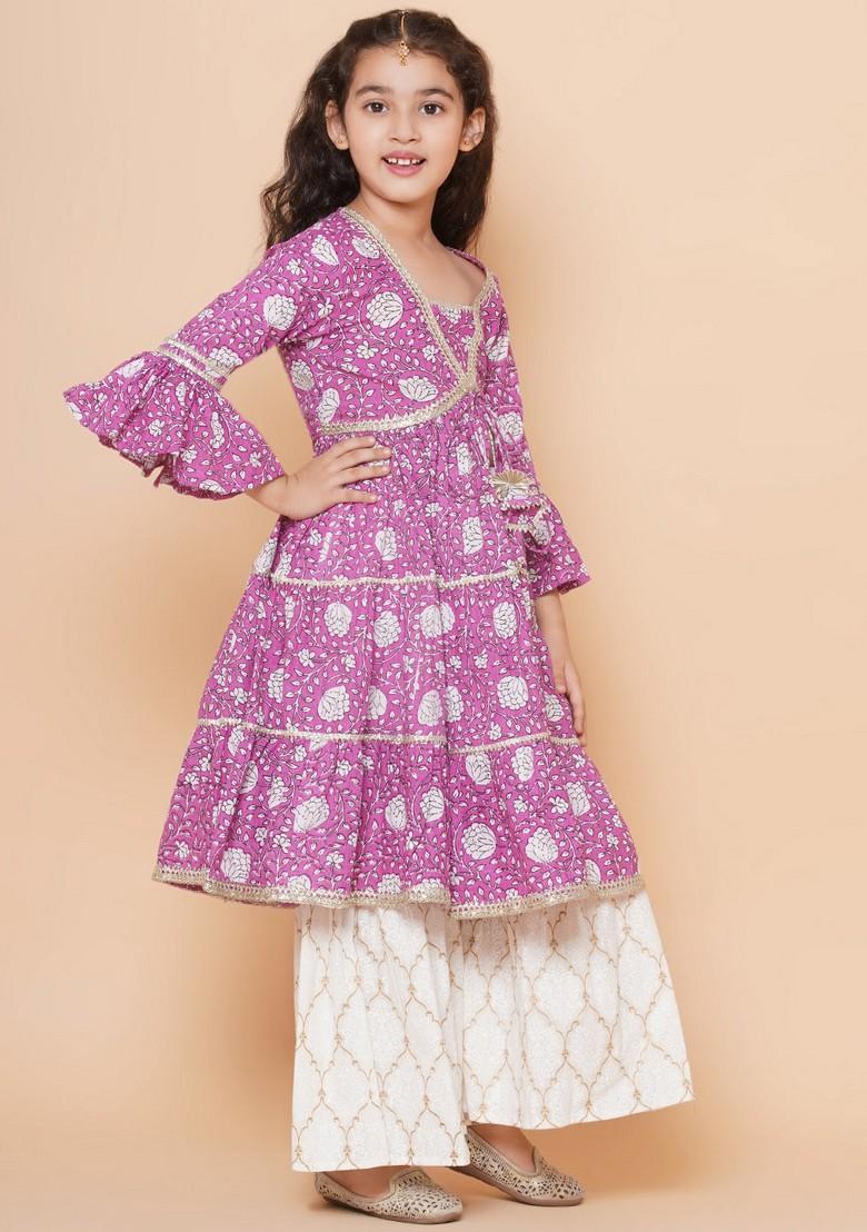 Purple Printed Sharara With Kurta (Set of 2)