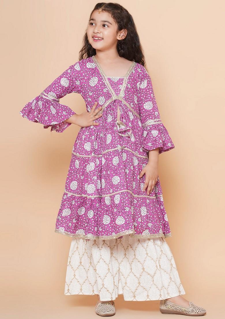 Purple Printed Sharara With Kurta (Set of 2)