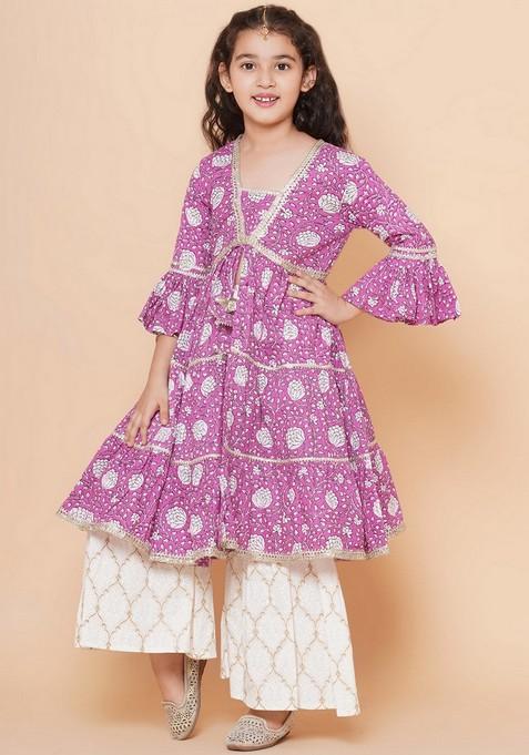 Purple Printed Sharara With Kurta (Set of 2)