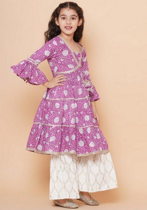 Purple Printed Sharara With Kurta (Set of 2)