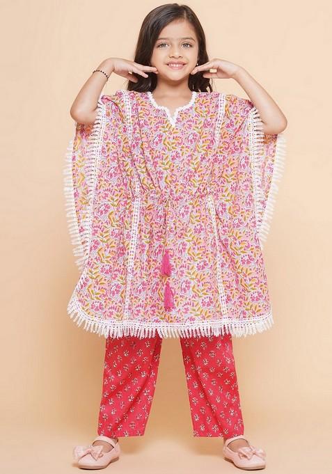 Peach Printed Kurta With Palazzo (Set of 2)