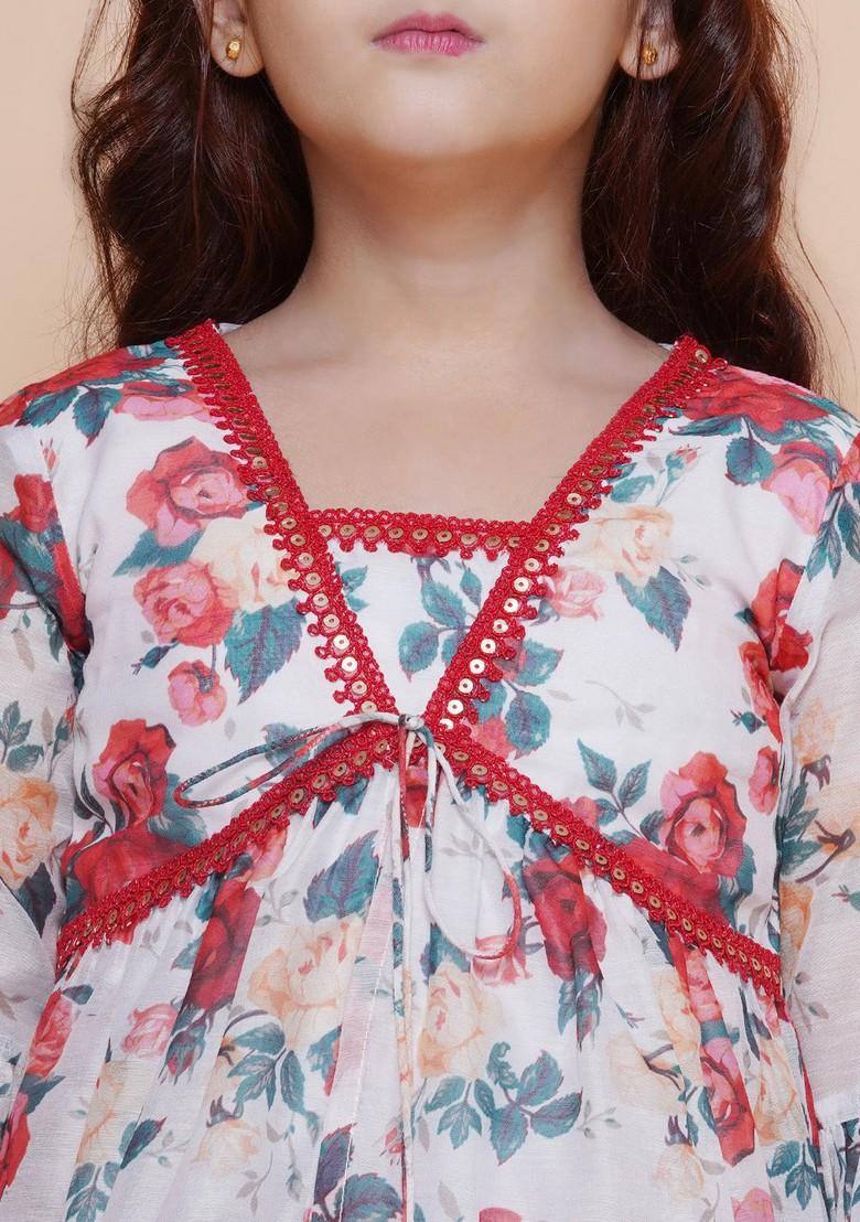 Red Printed Kurta With Sharara (Set of 2)