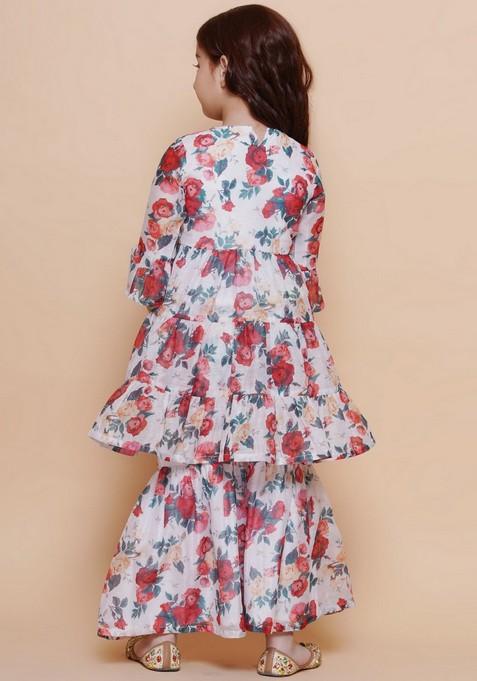 Red Printed Kurta With Sharara (Set of 2)