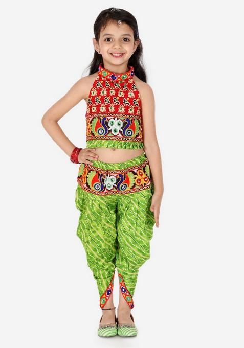 Maroon Printed Top With Dhoti Pants (Set of 2)