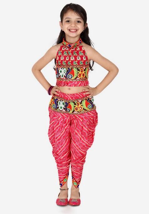 Pink Printed Top With Dhoti Pants (Set of 2)