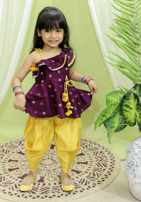 Purple Chanderi Silk Peplum With Dhoti Pants (Set of 2)