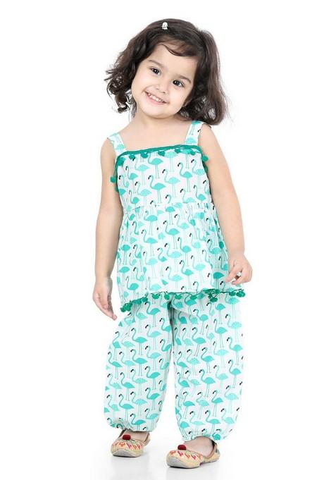 Green Printed Top With Harem (Set of 2)