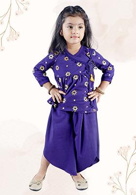 Violet Printed Cotton Kurta Set For Girl