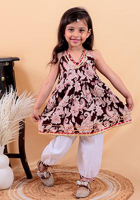 Maroon Cotton Cotton Kurta Set For Girl