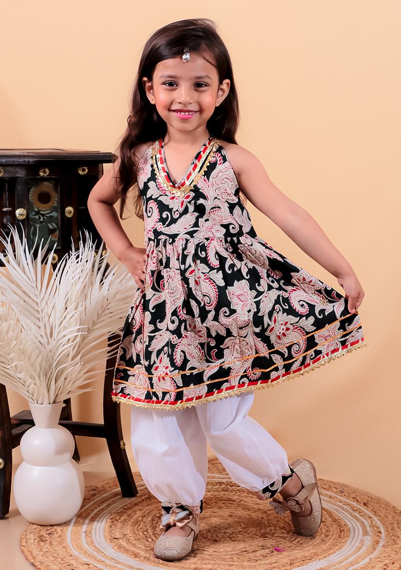 Green Cotton Cotton Kurta Set For Girl