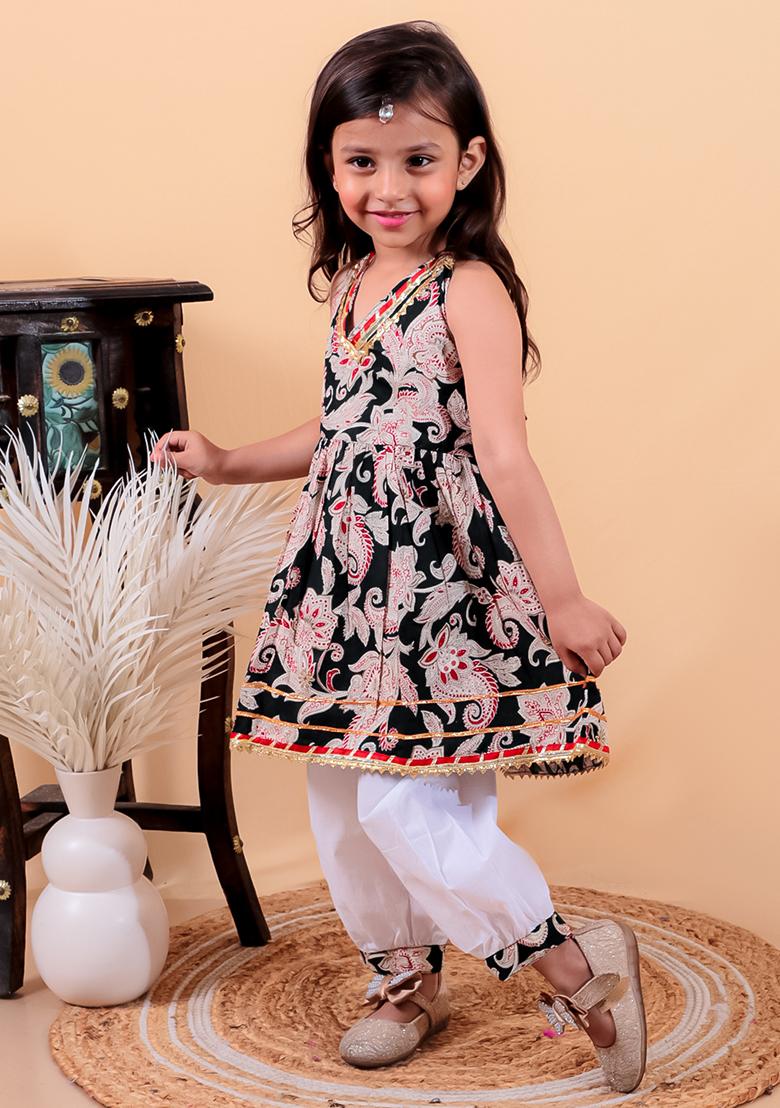 Green Cotton Cotton Kurta Set For Girl