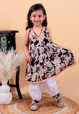 Navy Blue Cotton Cotton Kurta Set For Girl