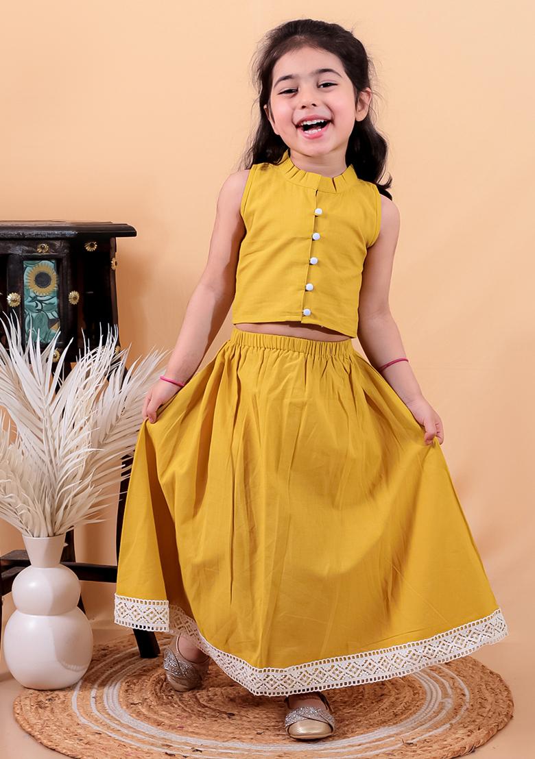Yellow Cotton Cotton Kurta Set For Girl