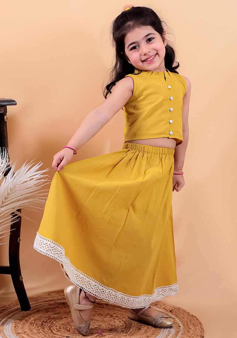 Yellow Cotton Cotton Kurta Set For Girl