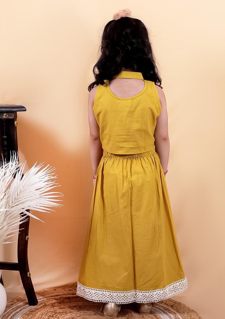 Yellow Cotton Cotton Kurta Set For Girl