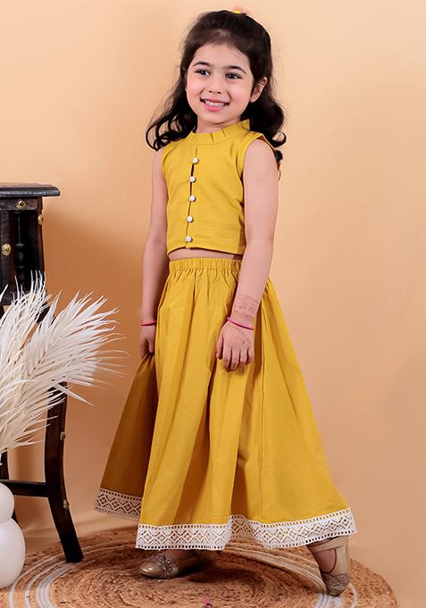 Yellow Cotton Cotton Kurta Set For Girl