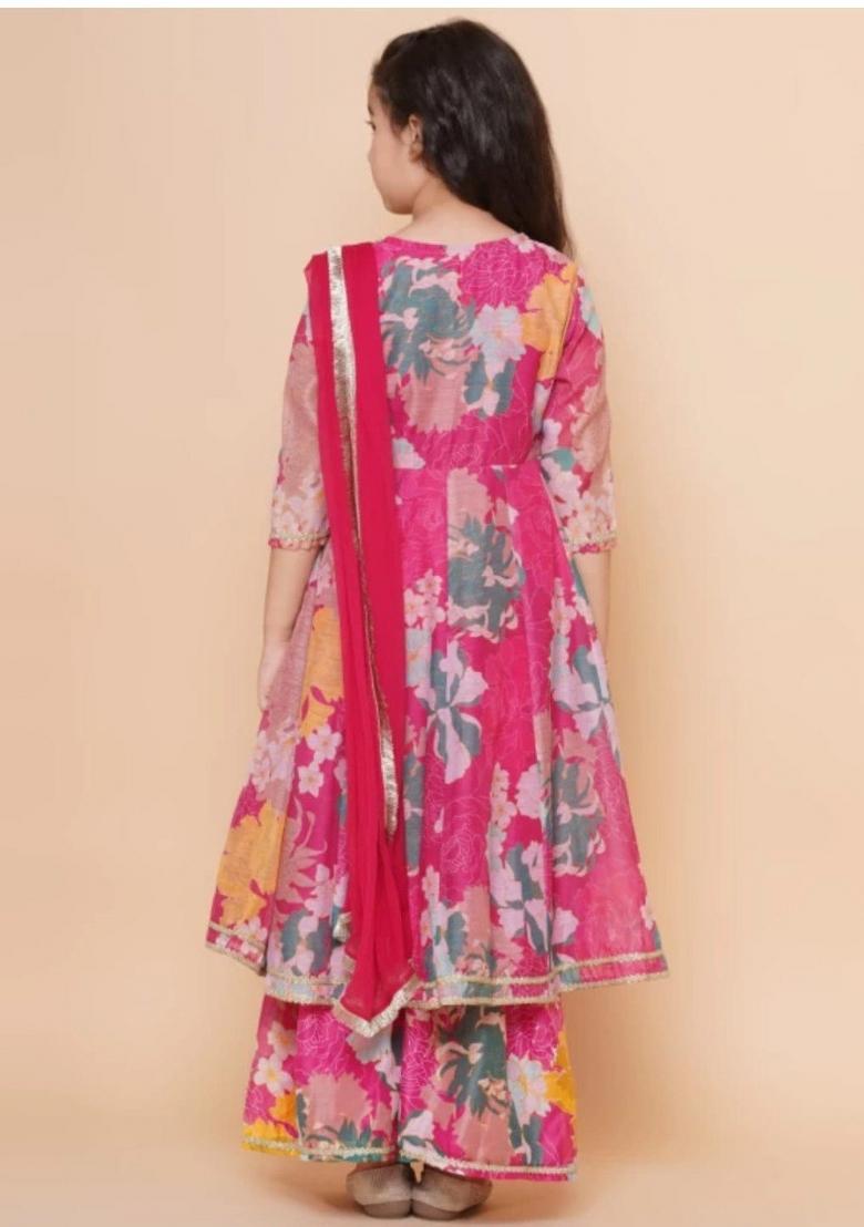Pink Printed  Rayon Sharara Set With Dupatta For Girls
