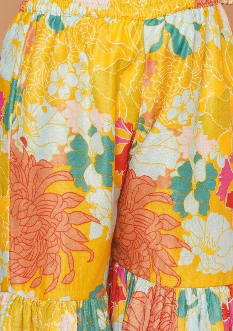 Yellow Printed  Rayon Sharara Set With Dupatta For Girls