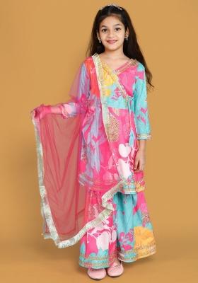 Multi Color Printed  Rayon Sharara Set With Dupatta For Girls