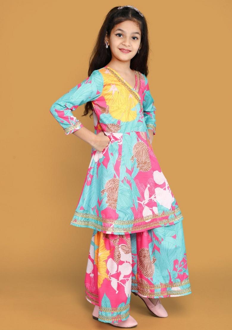Multi Color Printed  Rayon Sharara Set With Dupatta For Girls