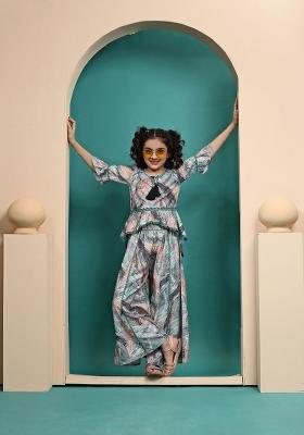 Multi Color Printed  Muslin Plazzo Set For Girls