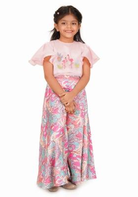 Baby Pink Embroidery Satin Palazzo Set For Girls
