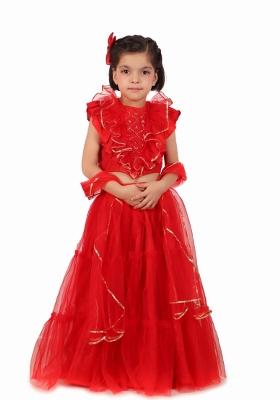 Red Embroidery Silk Lehenga Set For Girls
