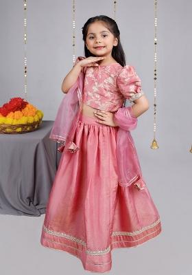 Dusty Pink Embroidery Blended Lehenga Set For Girls