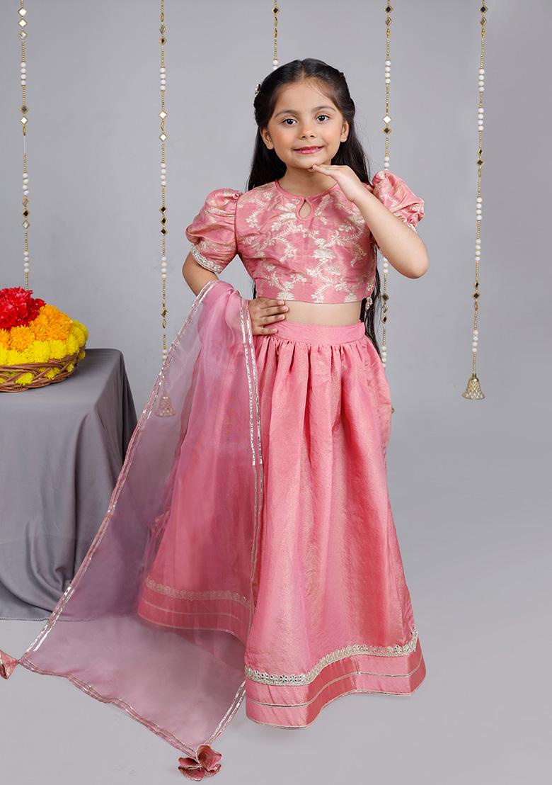 Dusty Pink Embroidery Blended Lehenga Set For Girls